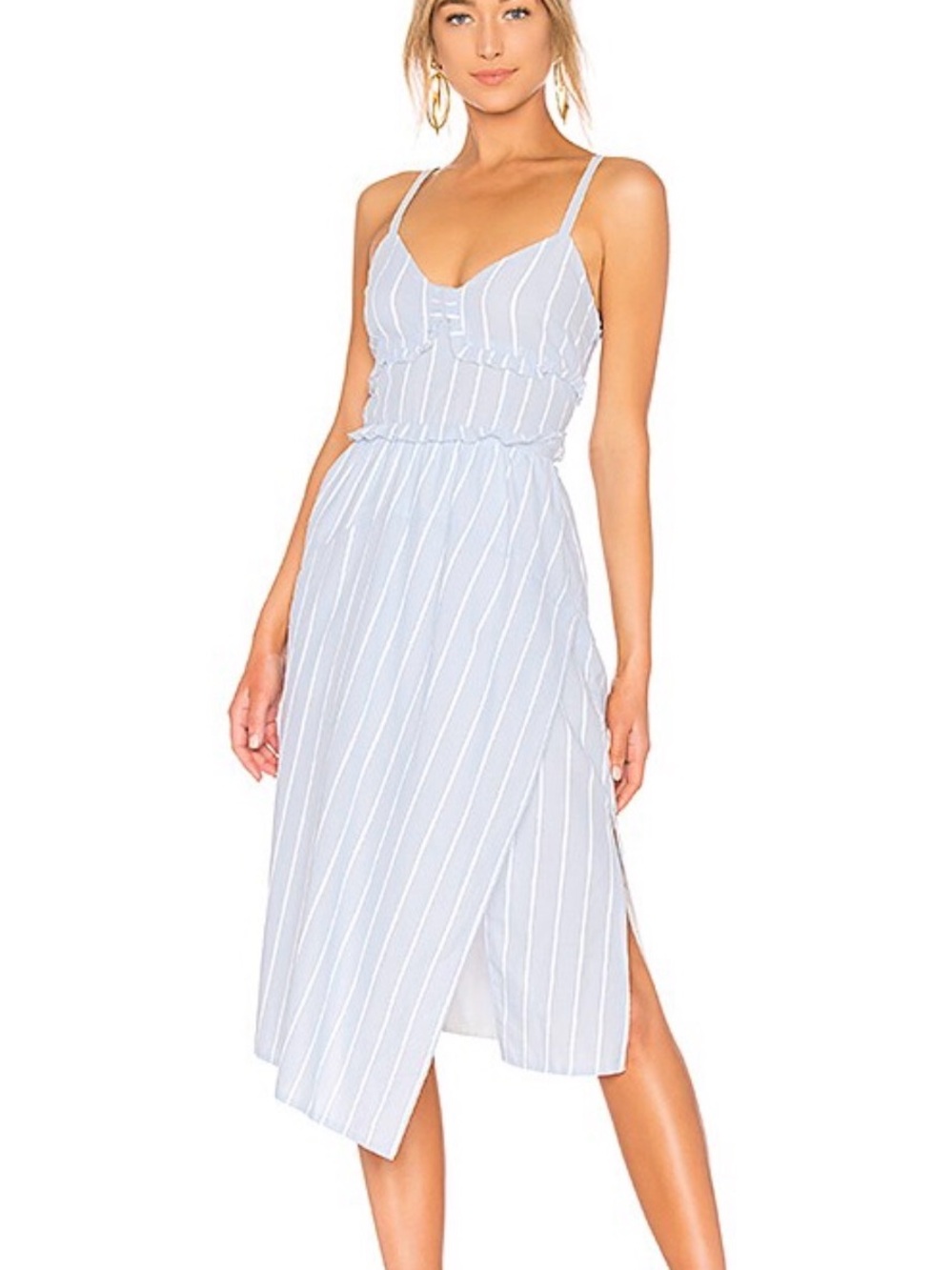 10 Crosby Derek Lam Light Blue and White Striped Midi Dress